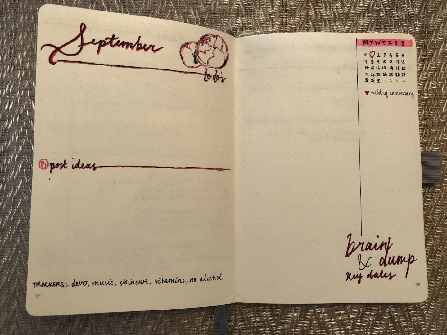 basic september bullet journal design