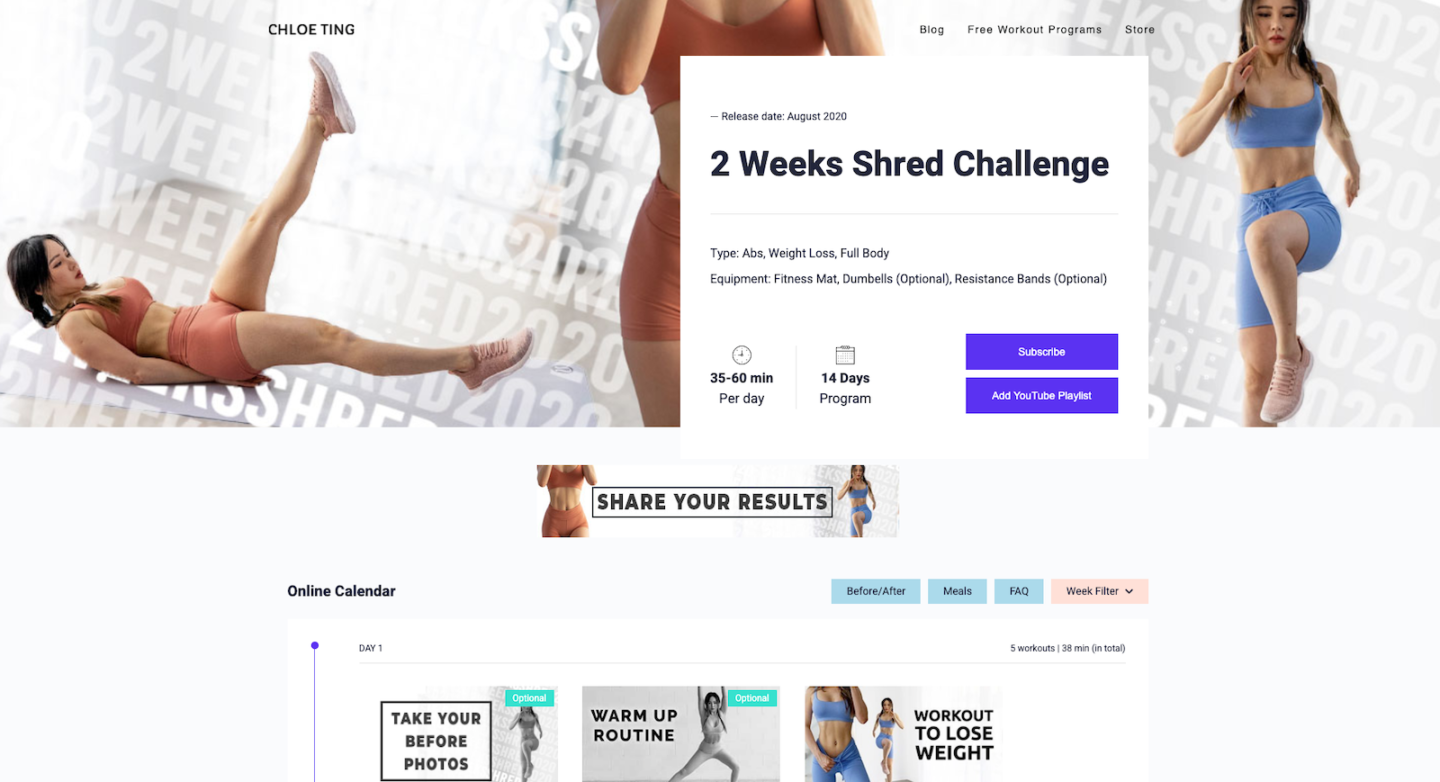 2020 2 week shred chloe ting results